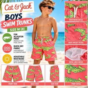 Cat & Jack Boys M 8 Coral Alligator Swim Trunks Mesh Liner Board Shorts